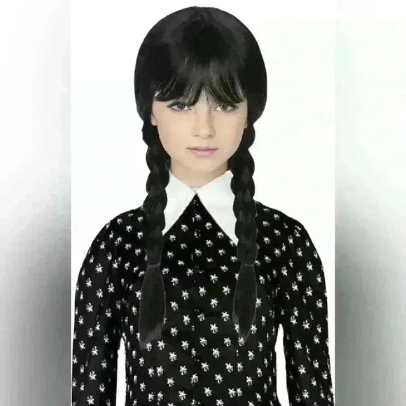 Halloween/ Cosplay Straight Black Braided Wig with Bangs - Picture 1 of 5
